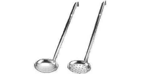 SHALLOW LADLE STAINLESS STEEL, PERFORATED BOWL HANDLE L:255MM